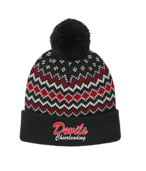 Devils Cheer - Embroidered Alpine PomPom Beanie
