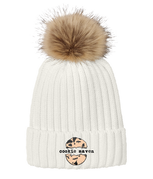 Cookie Maven Embroidered PomPom Beanie - Marshmellow